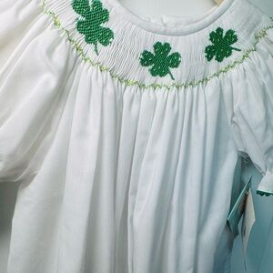 NWT Vive La Fete White Shamrock Smocked Dress Size 24M